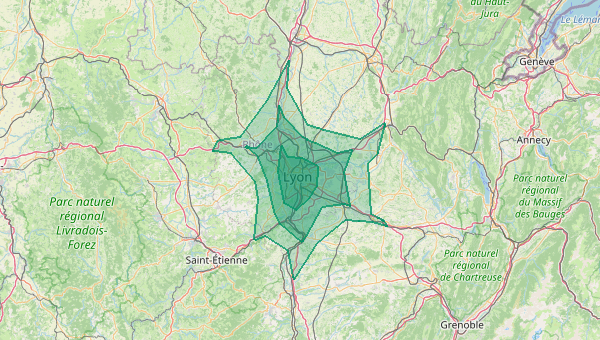 Carte de la zone d'intervention autour de Lyon